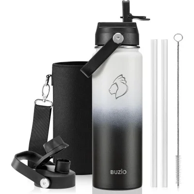 Buzio Duet Series Water Bottle with 2 Lids and Sleeve 700ML - Black White